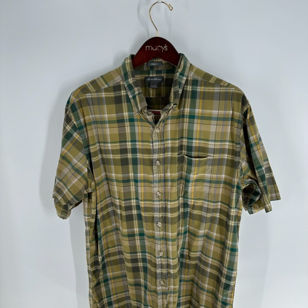 Eddie Bauer Classic Fit Short Sleeve Plaid Button Down Shirt‎ Multicolor Size TL